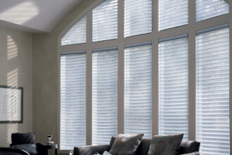 Silhouette Ultraglide shades in spacious living room with large window